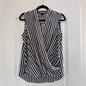 Ann Taylor Black and White Striped Wrap Blouse